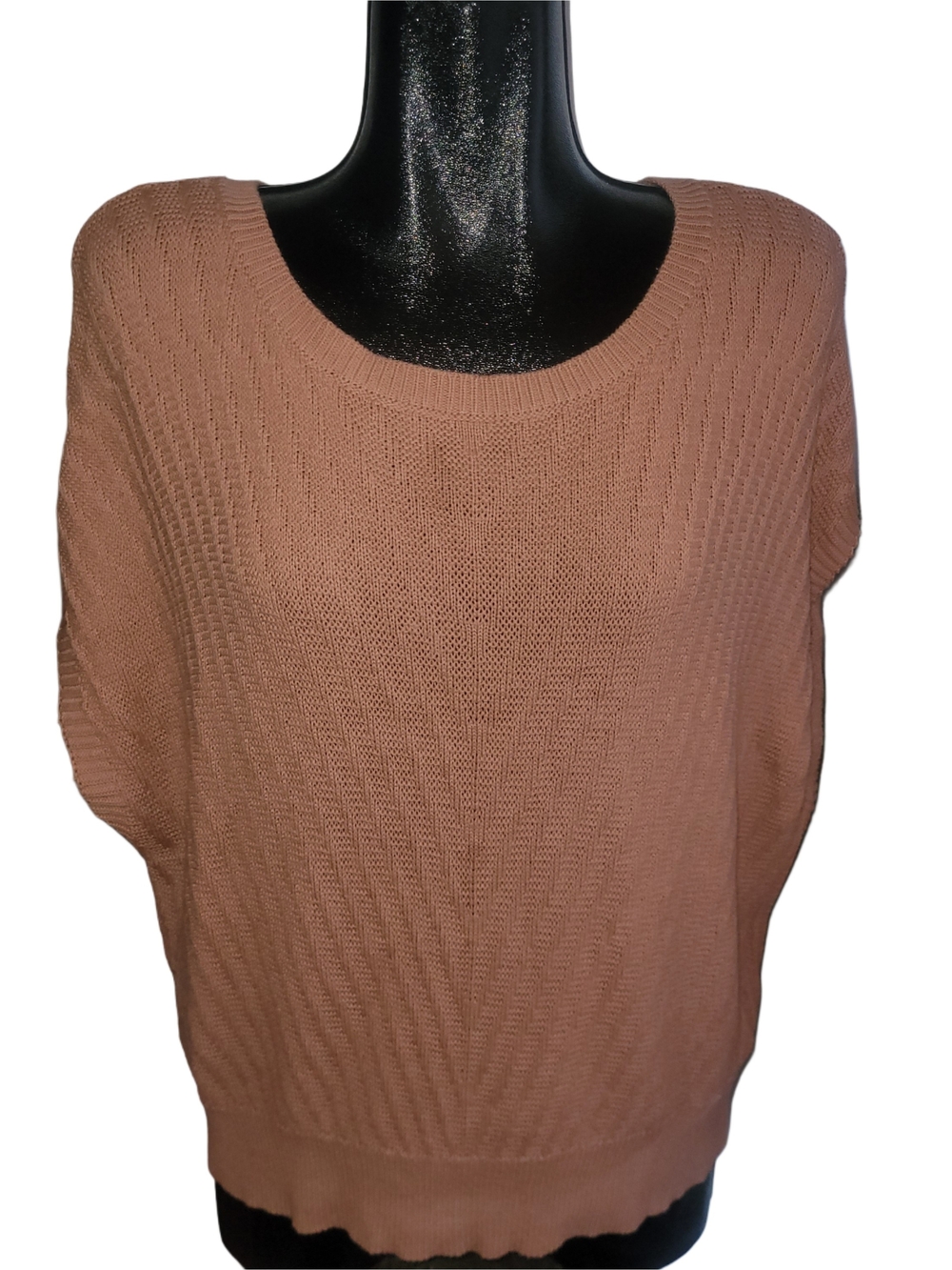 Love Scarlett Women's Dusty Rose Texture Knit Short Drop Sleeve Sweater XL